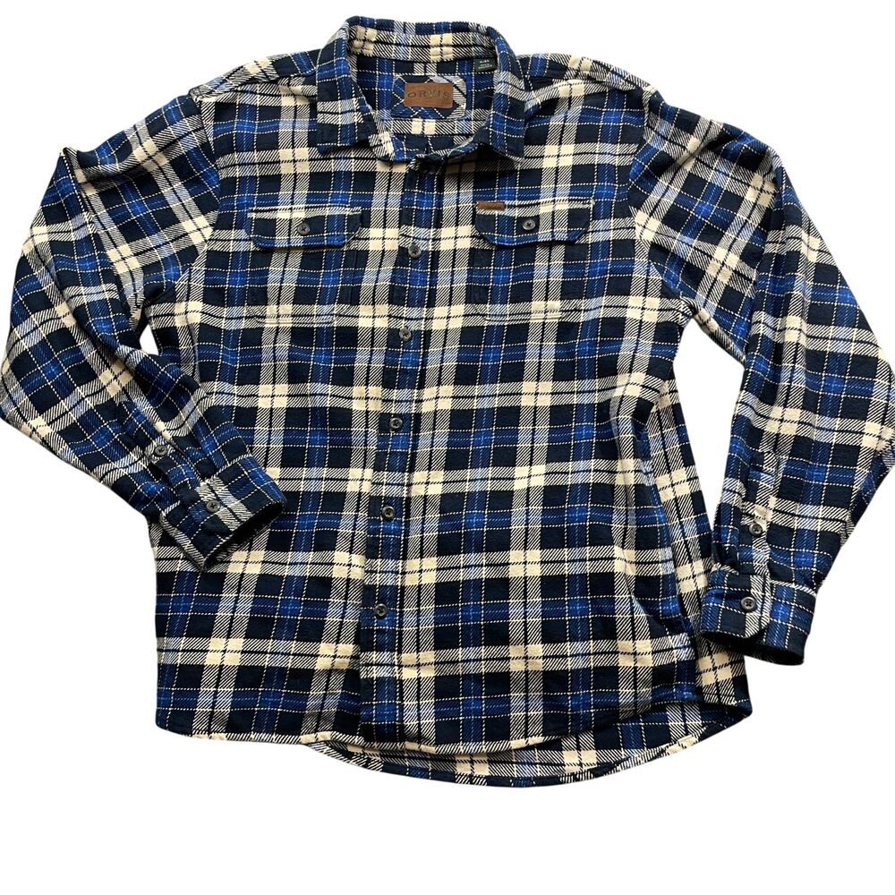 Orvis XL Blue Plaid Heavy‎ Weight Button Up 100% Cotton Long Sleeve (small spot)